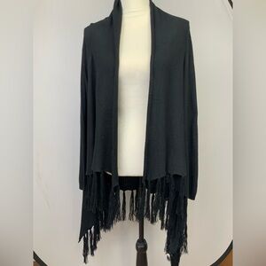 Brandy Melville Black Open Tassel Fringe Longline Long Sleeve Cardigan Sweater